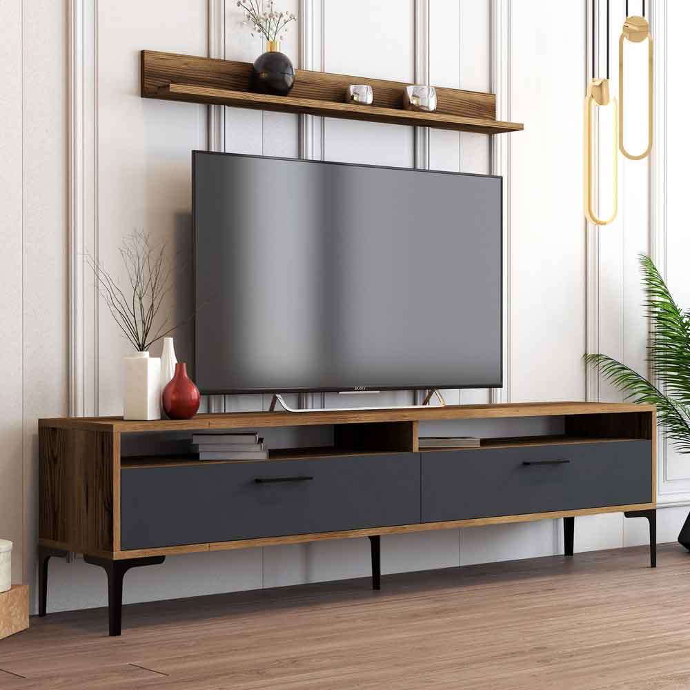 Istanbul Wooden Entertainment Unit and Coffee Table Set in Walnut and Anthracite