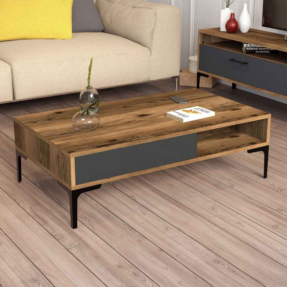 Istanbul Wooden Entertainment Unit and Coffee Table Set in Walnut and Anthracite