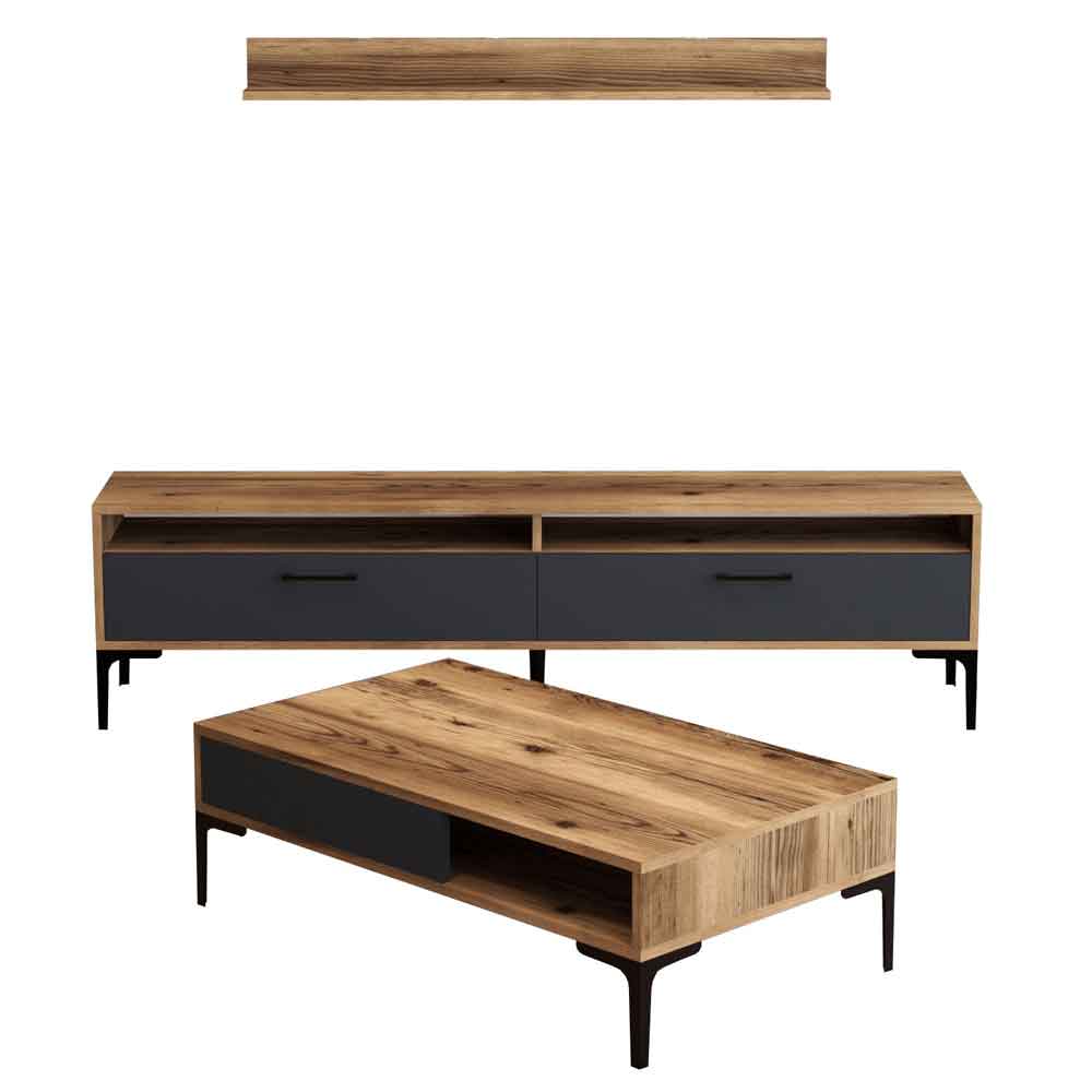 Istanbul Wooden Entertainment Unit and Coffee Table Set in Walnut and Anthracite