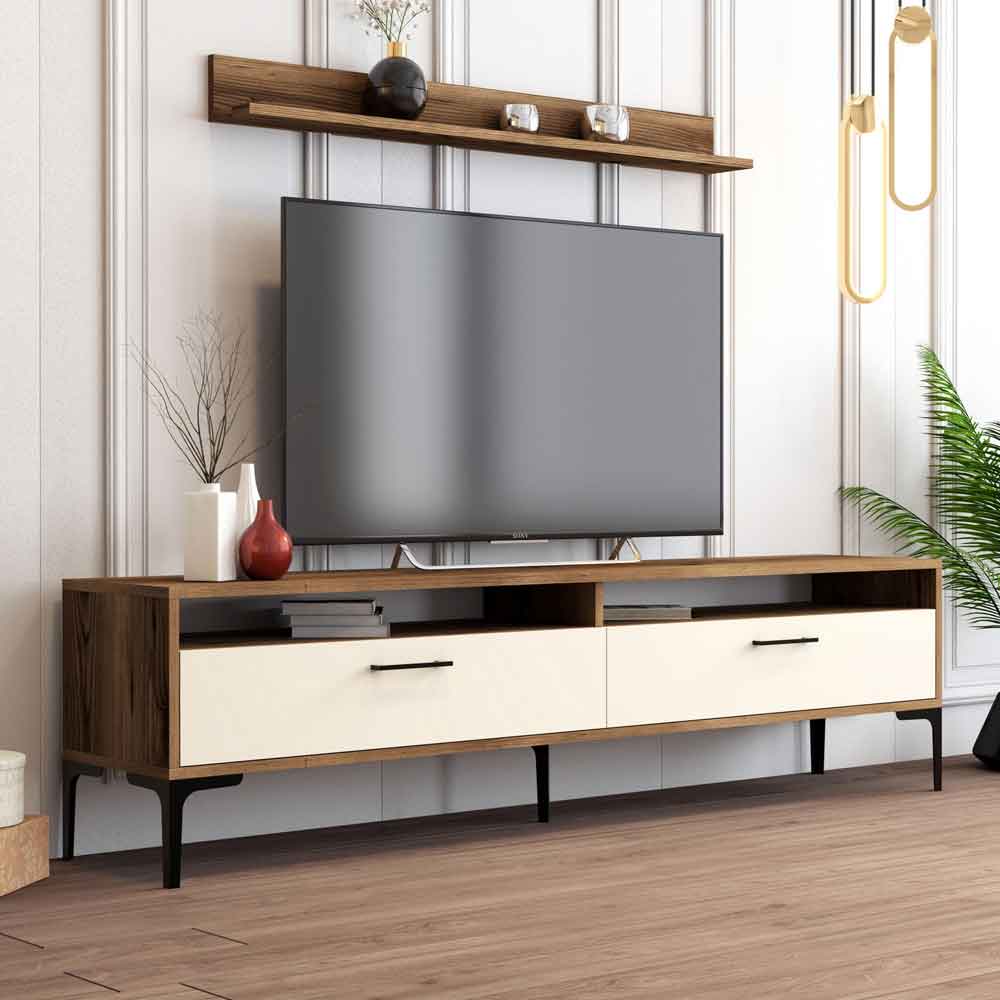 Istanbul Wooden Entertainment Unit and Coffee Table Set in Walnut and Cream
