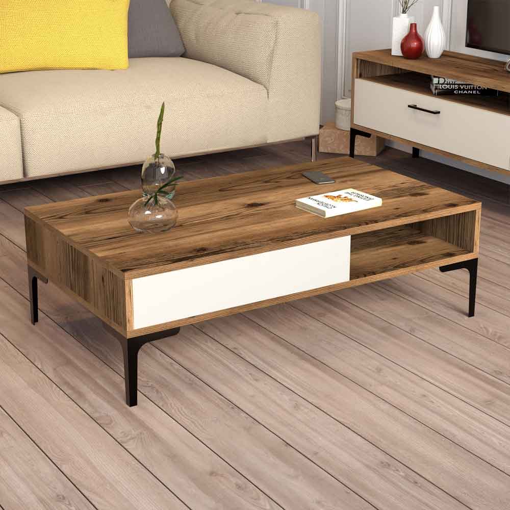 Istanbul Wooden Entertainment Unit and Coffee Table Set in Walnut and Cream