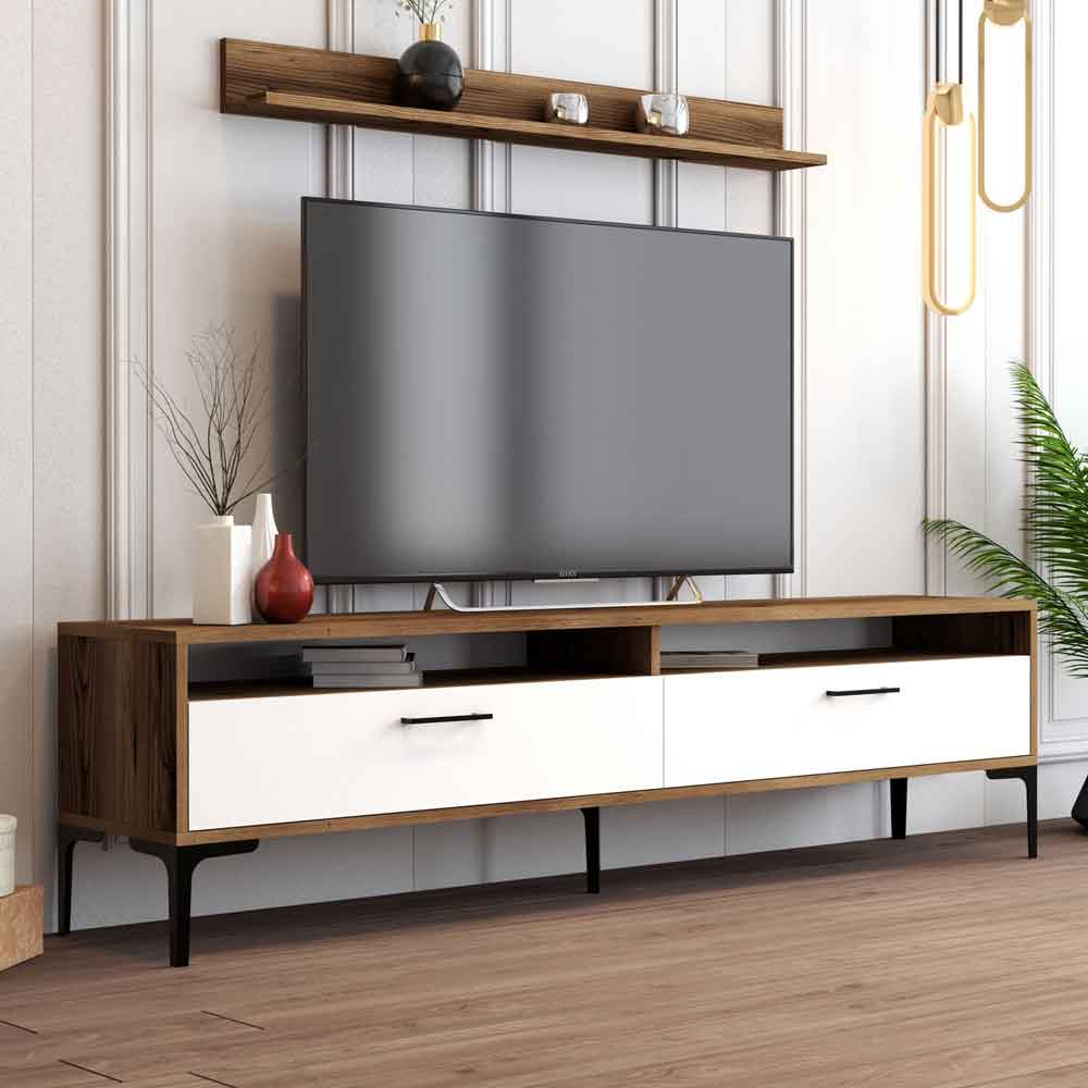 Istanbul Wooden Entertainment Unit and Coffee Table Set in Walnut and White