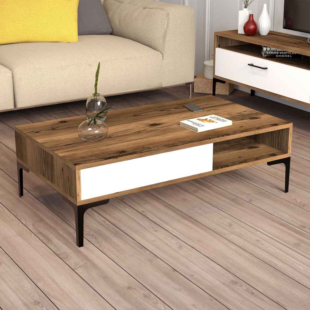 Istanbul Wooden Entertainment Unit and Coffee Table Set in Walnut and White
