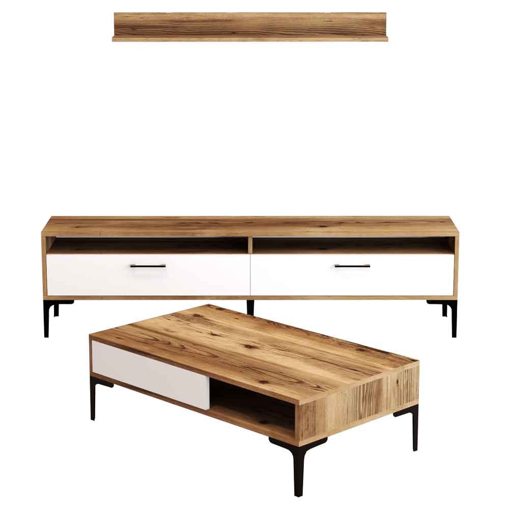 Istanbul Wooden Entertainment Unit and Coffee Table Set in Walnut and White