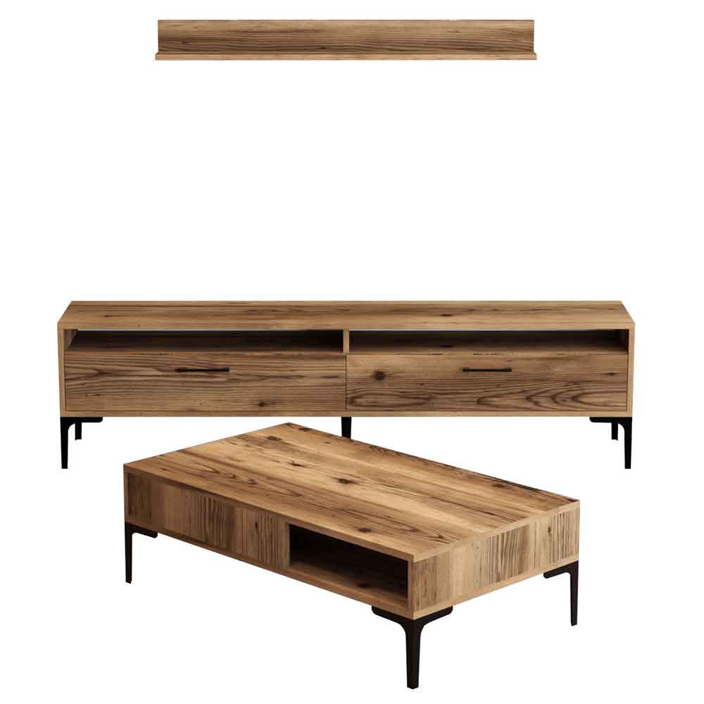 Istanbul Wooden Entertainment Unit and Coffee Table Set in Walnut