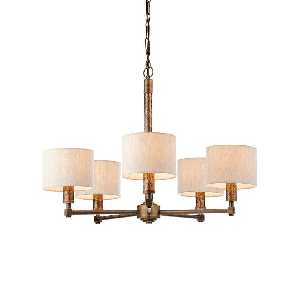 Ithaca 5 Light Natural Fabric Pendant Ceiling Light In Bronze