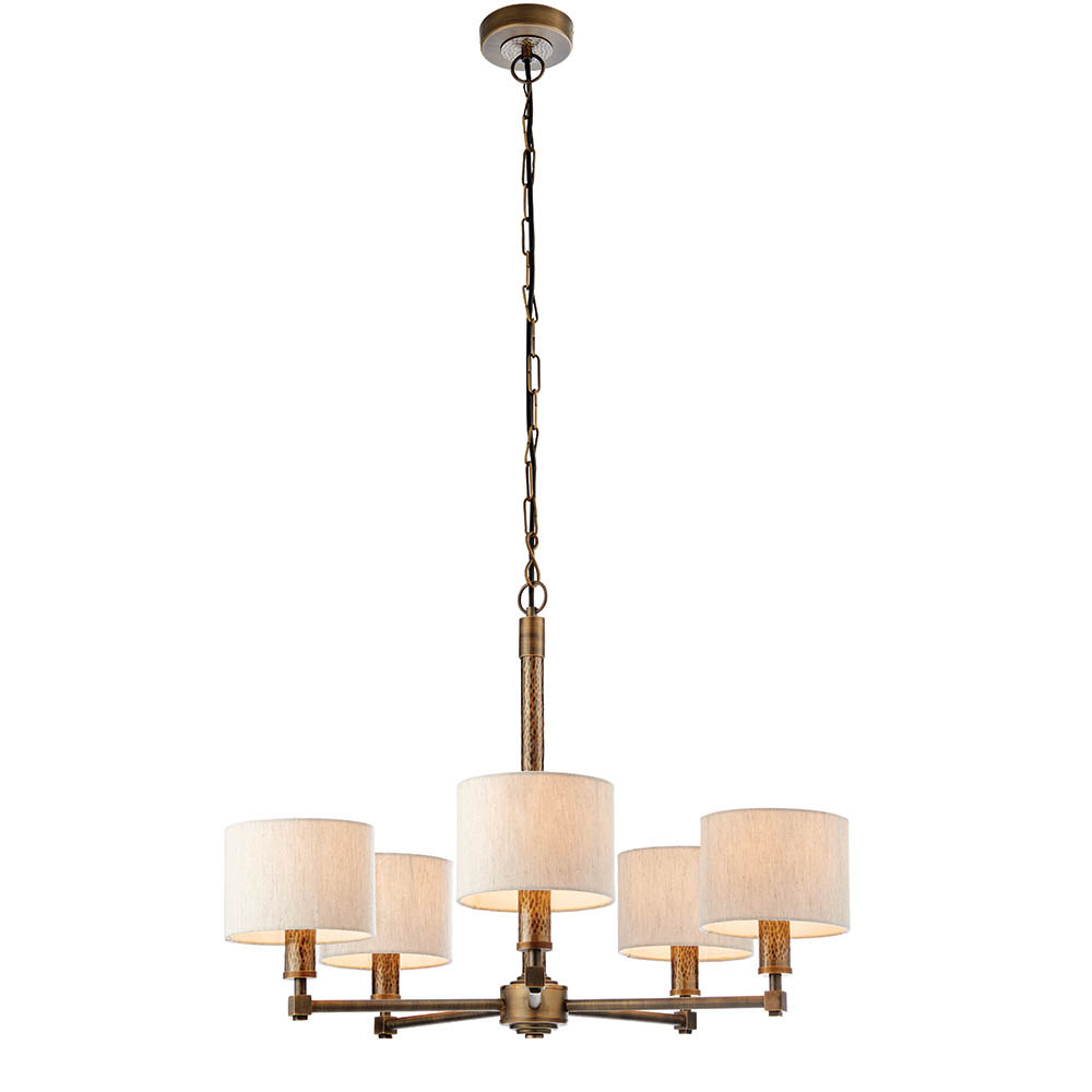Ithaca 5 Light Natural Fabric Pendant Ceiling Light In Bronze