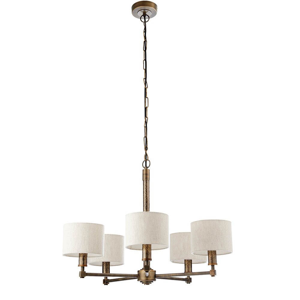 Ithaca 5 Light Natural Fabric Pendant Ceiling Light In Bronze