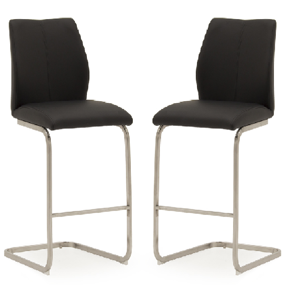Read more about Ithaca black faux leather bar chairs with chrome base in pair