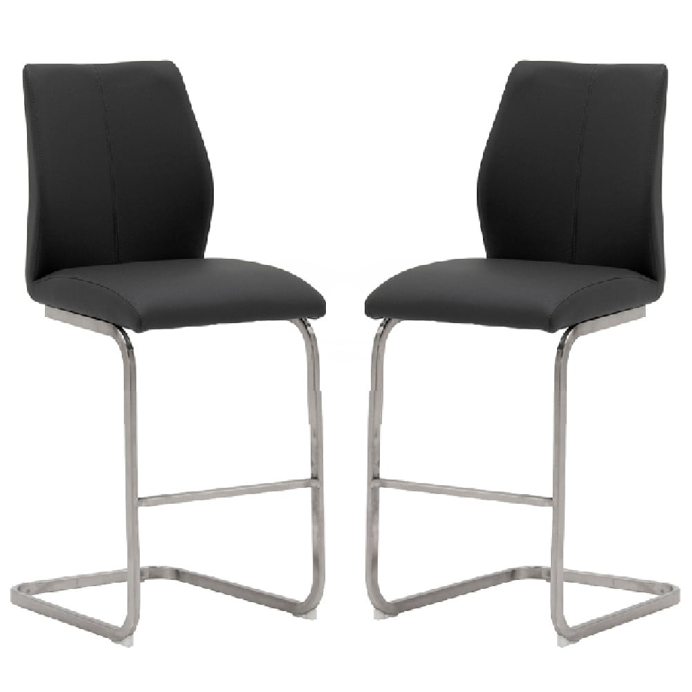Read more about Ithaca black faux leather bar stools with chrome base in pair