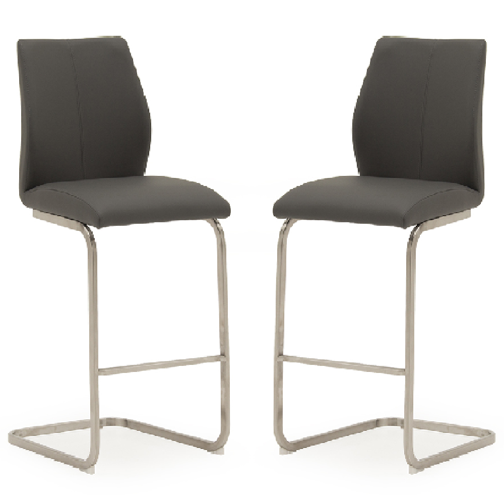Read more about Ithaca grey faux leather bar chairs with chrome base in pair