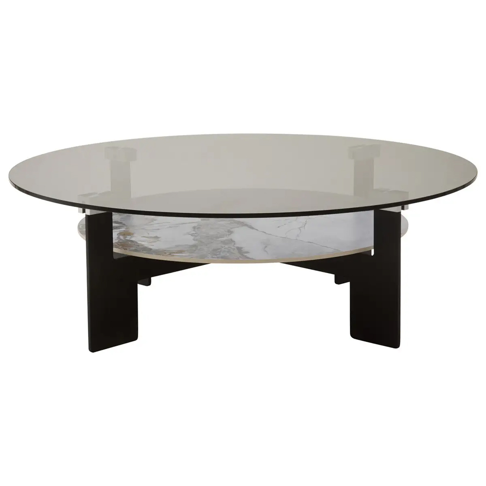 Ithaca Grey Glass Top Coffee Table With White Ceramic Undershelf