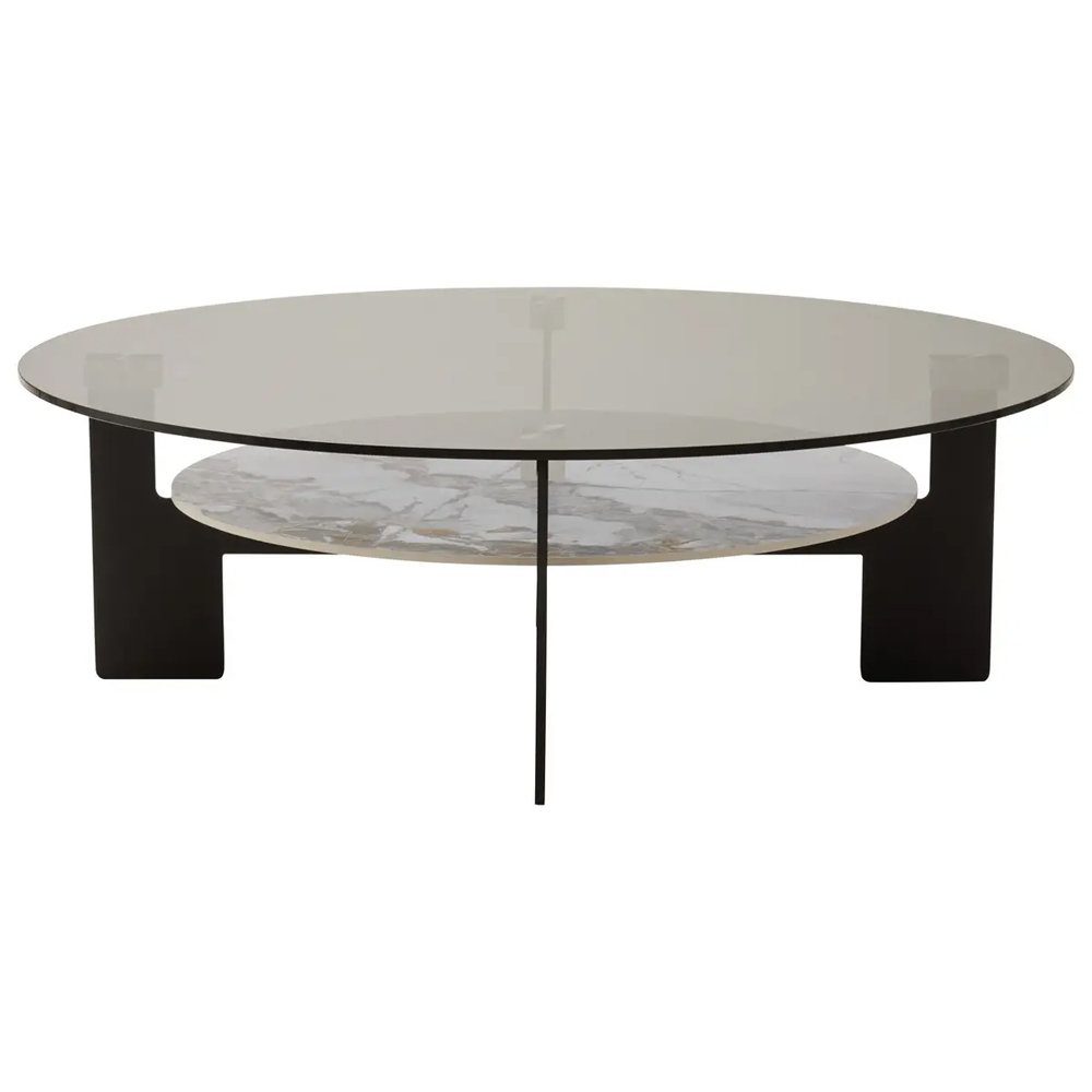 Ithaca Grey Glass Top Coffee Table With White Ceramic Undershelf