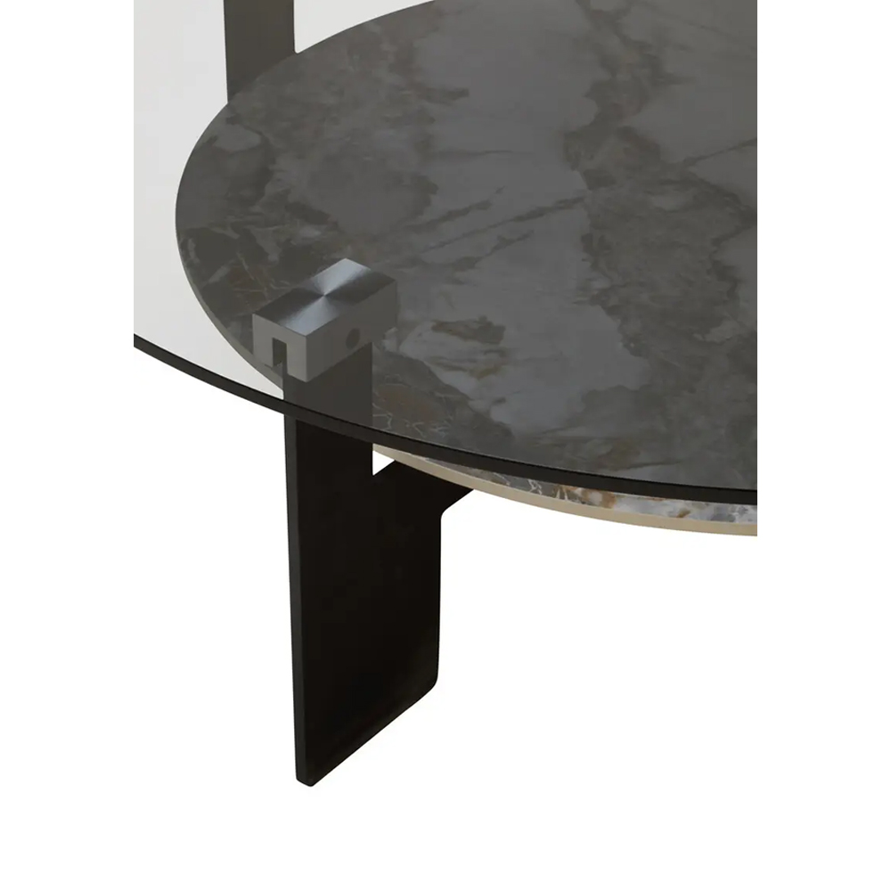 Ithaca Grey Glass Top Coffee Table With White Ceramic Undershelf