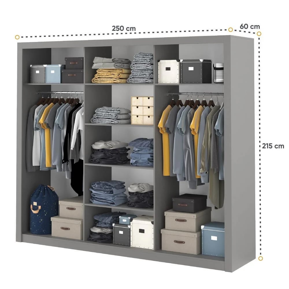 Ithaca Mirrored Wardrobe With 3 Sliding Doors In Grey
