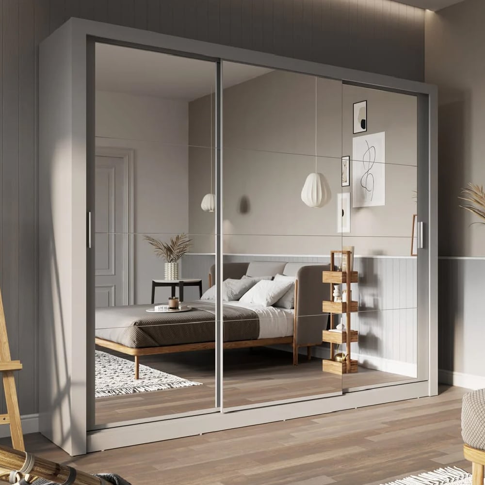 Read more about Ithaca mirrored wardrobe with 3 sliding doors in grey