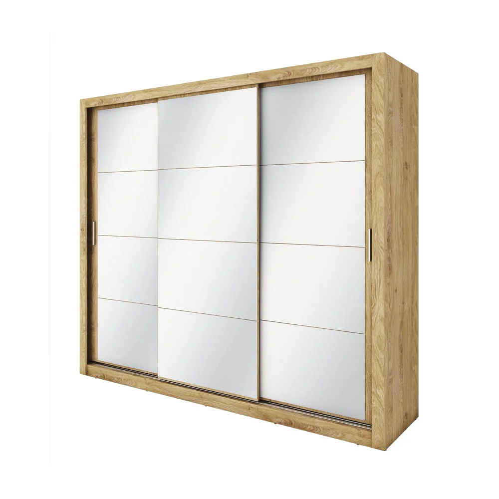 Ithaca Mirrored Wardrobe With 3 Sliding Doors In Oak Shetland