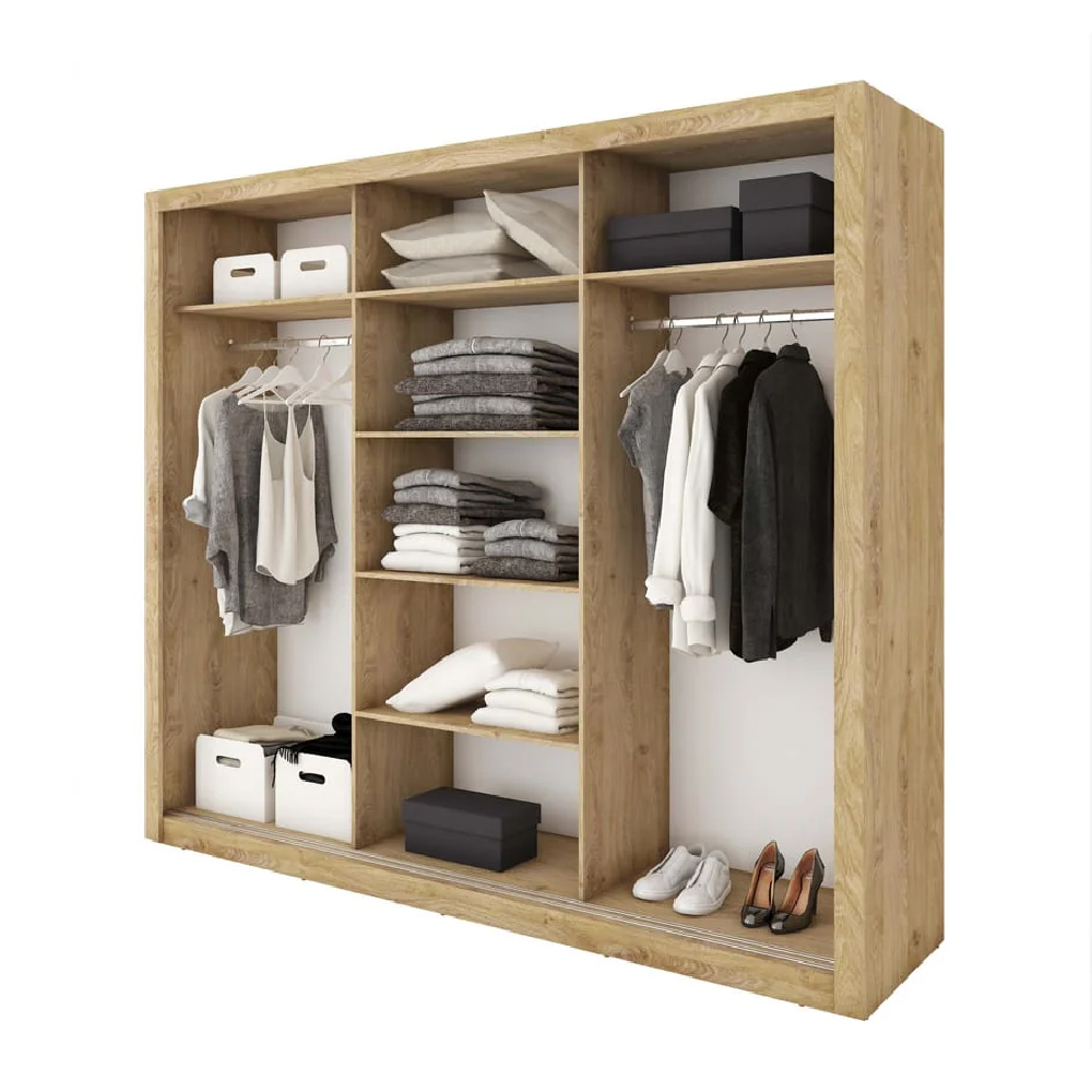 Ithaca Mirrored Wardrobe With 3 Sliding Doors In Oak Shetland