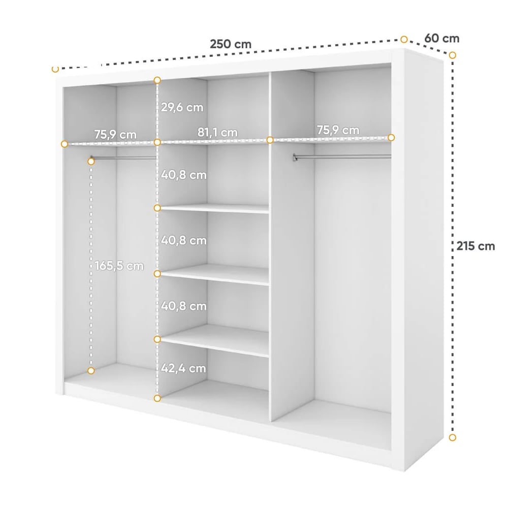 Ithaca Mirrored Wardrobe With 3 Sliding Doors In White