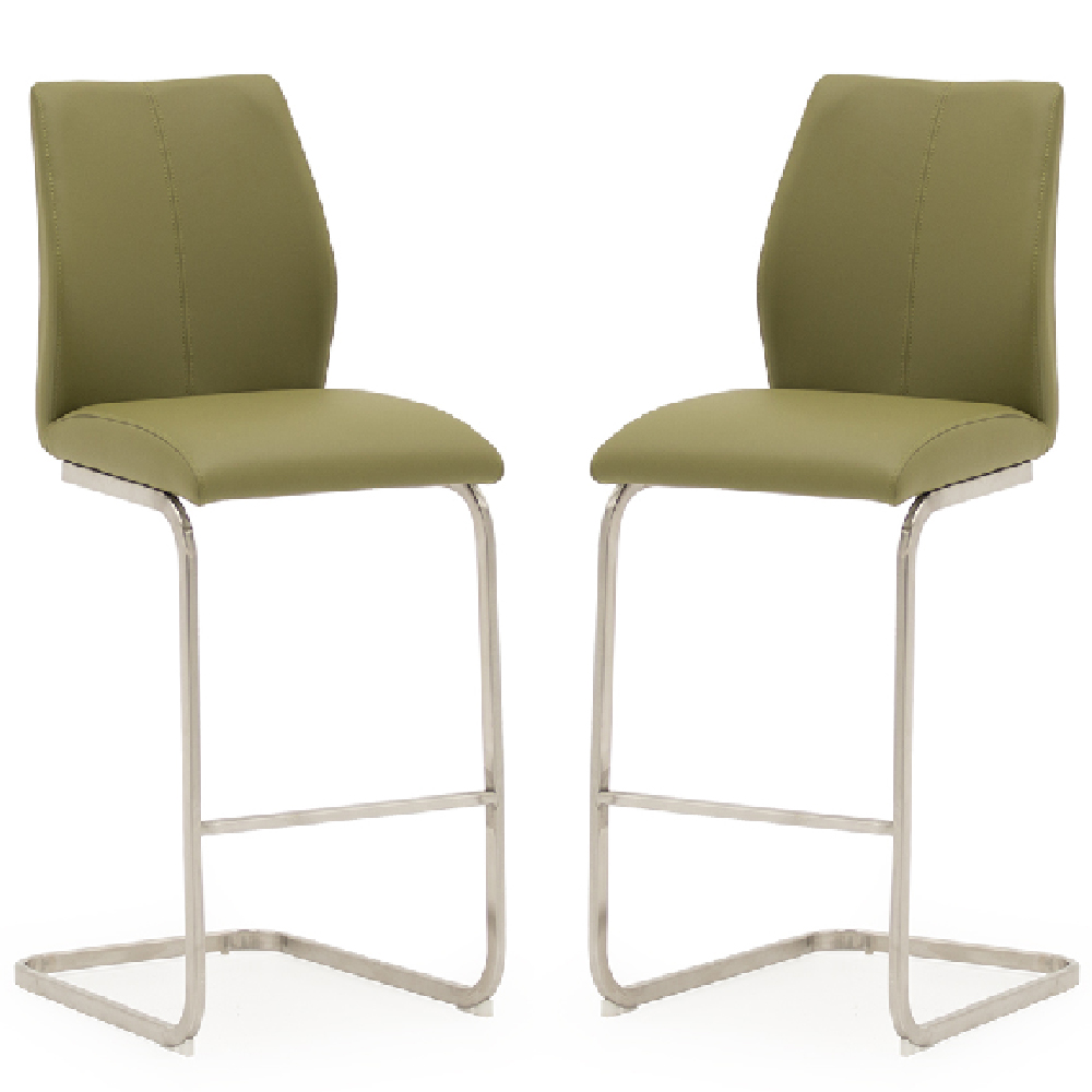 Read more about Ithaca olive faux leather bar chairs with chrome base in pair