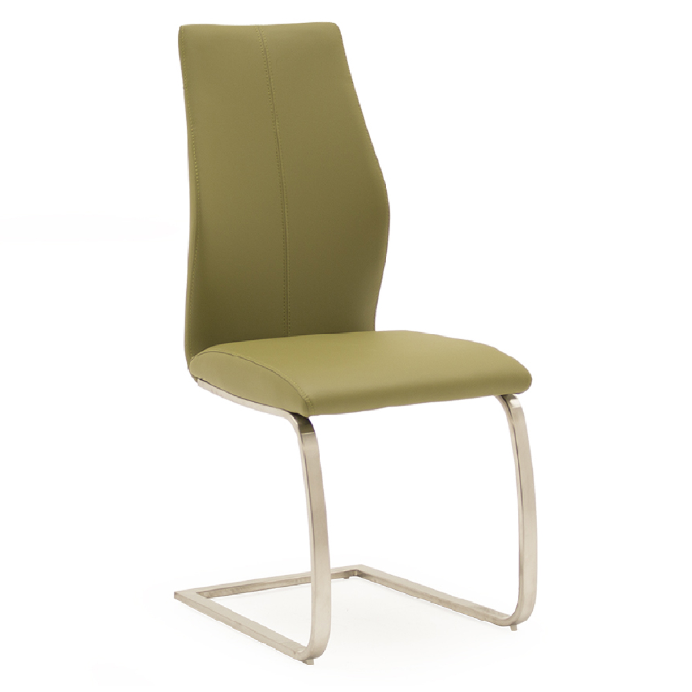 Ithaca Olive Faux Leather Dining Chairs With Chrome Base In Pair
