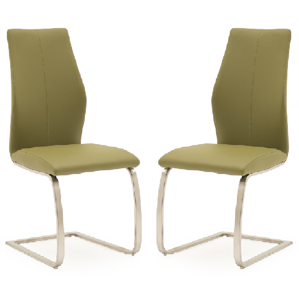 Read more about Ithaca olive faux leather dining chairs with chrome base in pair
