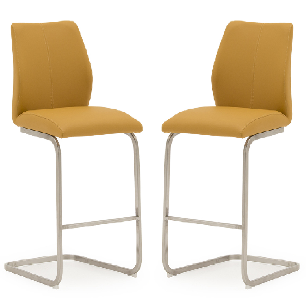 Read more about Ithaca pumpkin faux leather bar chairs with chrome base in pair