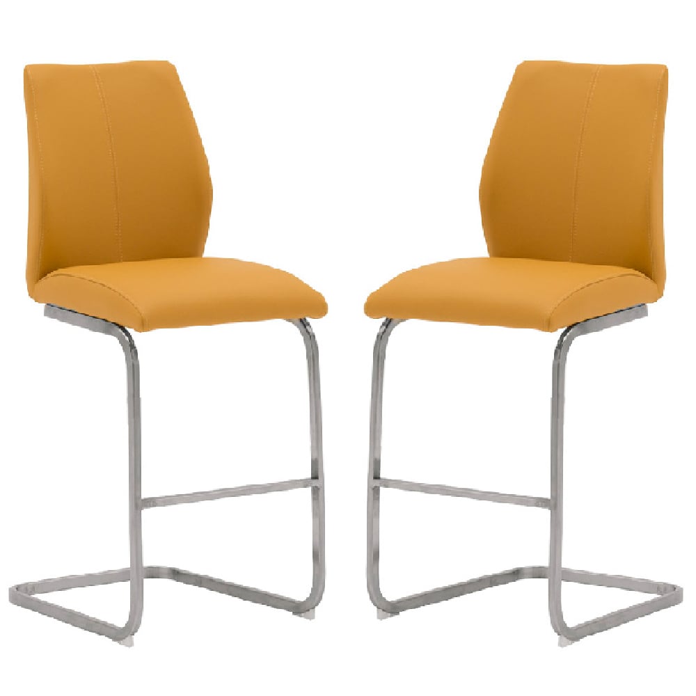 Read more about Ithaca pumpkin faux leather bar stools with chrome base in pair