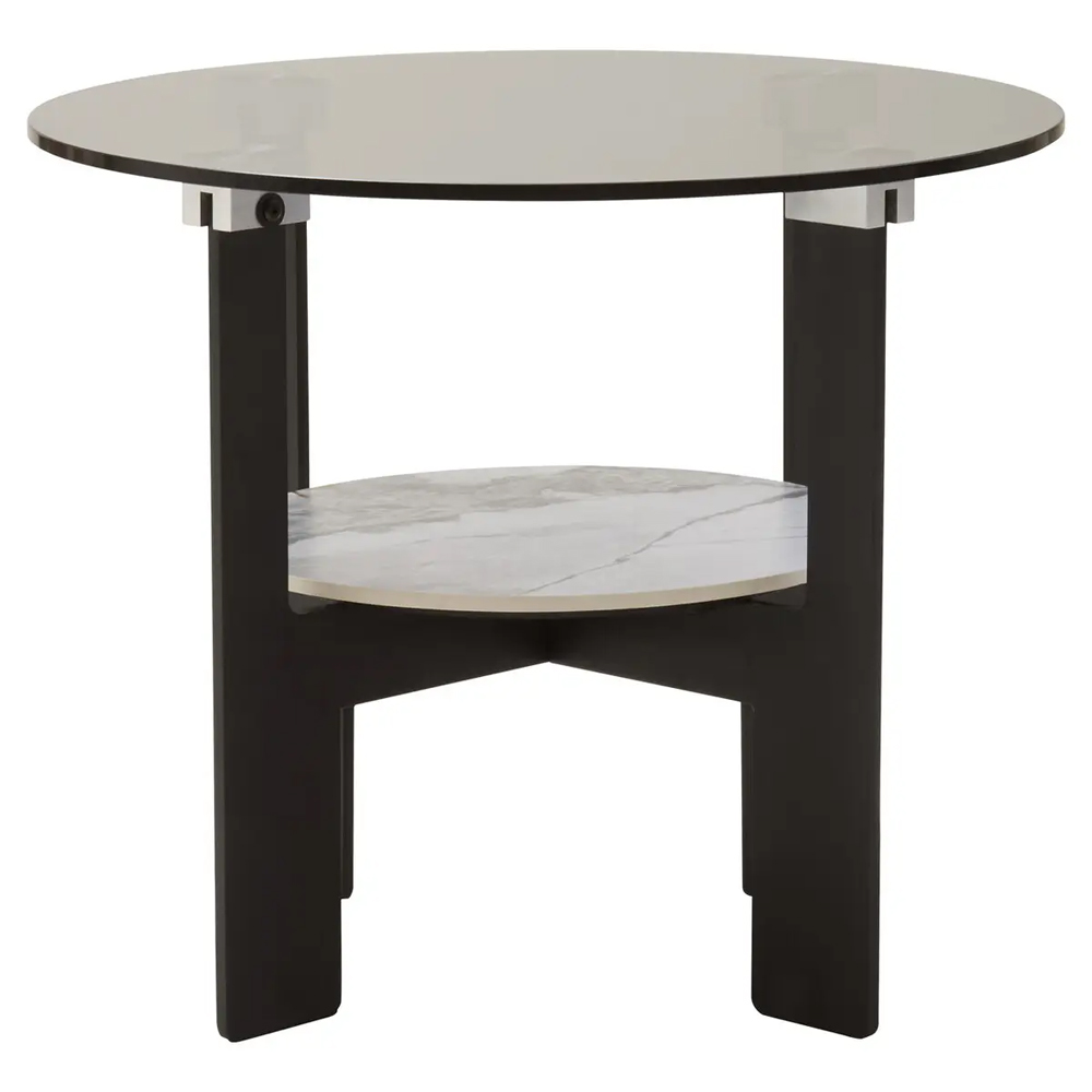 Ithaca Tall Grey Glass Top Coffee Table With White Ceramic Undershelf
