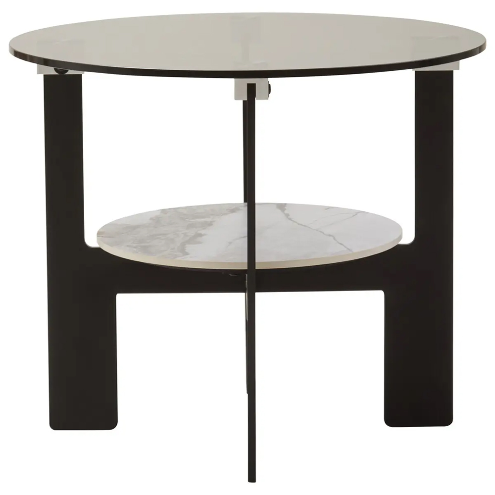 Ithaca Tall Grey Glass Top Coffee Table With White Ceramic Undershelf