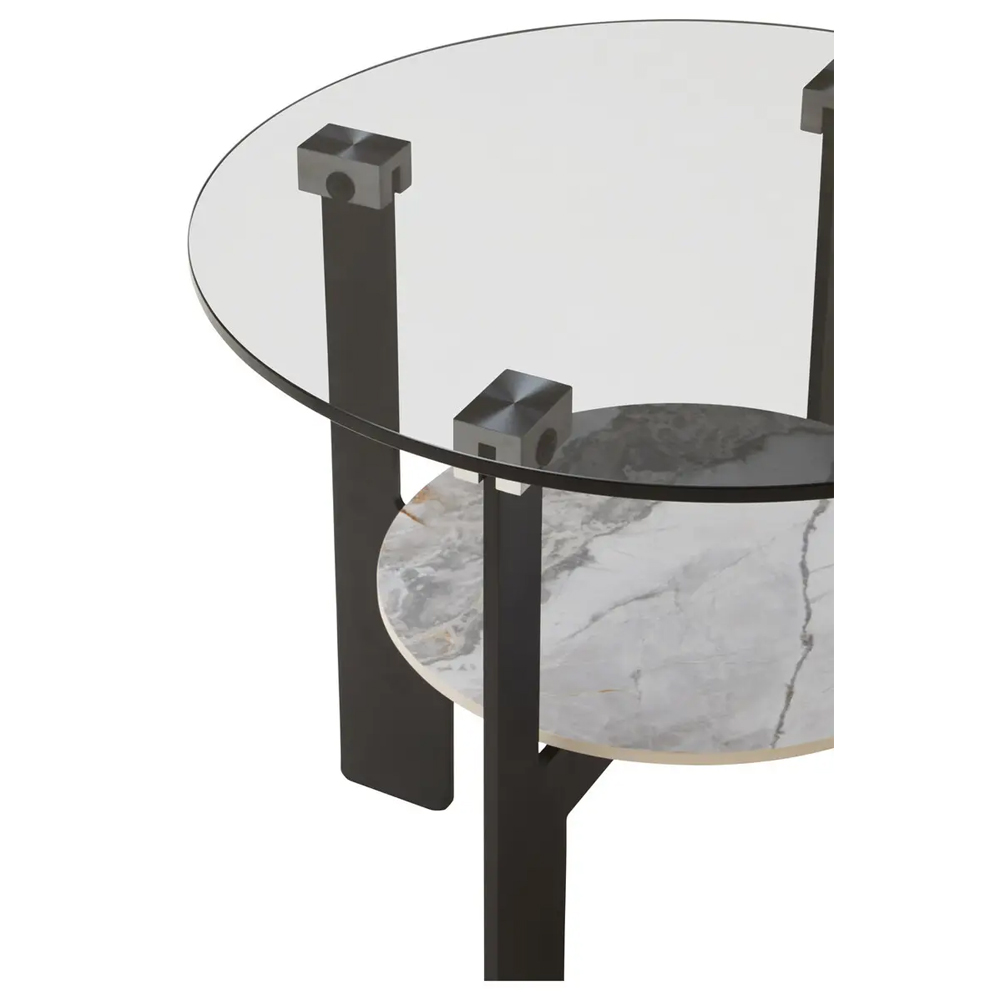 Ithaca Tall Grey Glass Top Coffee Table With White Ceramic Undershelf