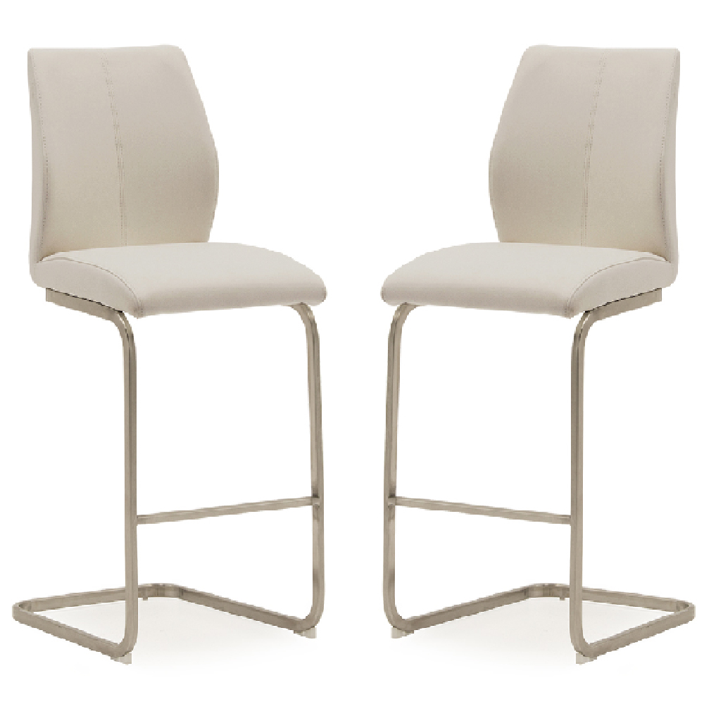 Read more about Ithaca taupe faux leather bar chairs with chrome base in pair