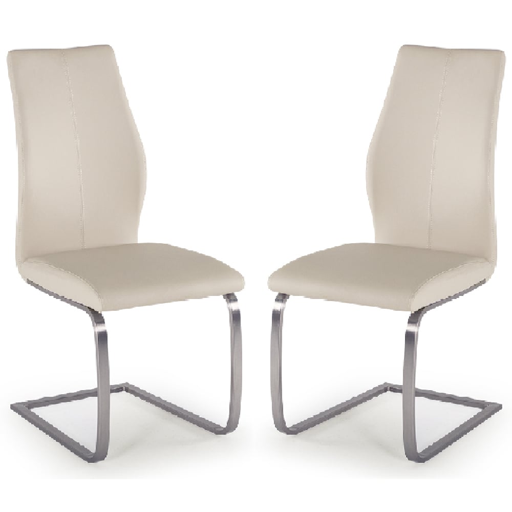 Read more about Ithaca taupe faux leather dining chairs with chrome base in pair