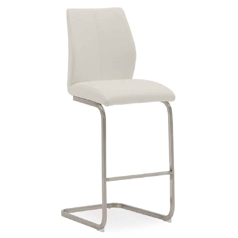 Ithaca White Faux Leather Bar Chairs With Chrome Base In Pair