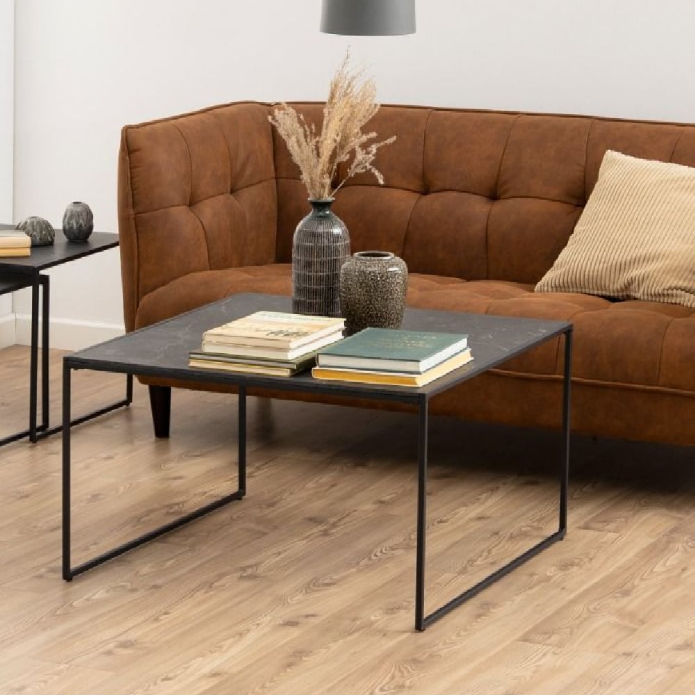 Read more about Ithaca wooden coffee table square in black marble effect