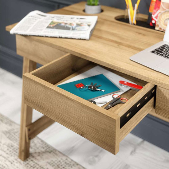 Irving Wooden Laptop Desk With 1 Drawer In Riviera Oak