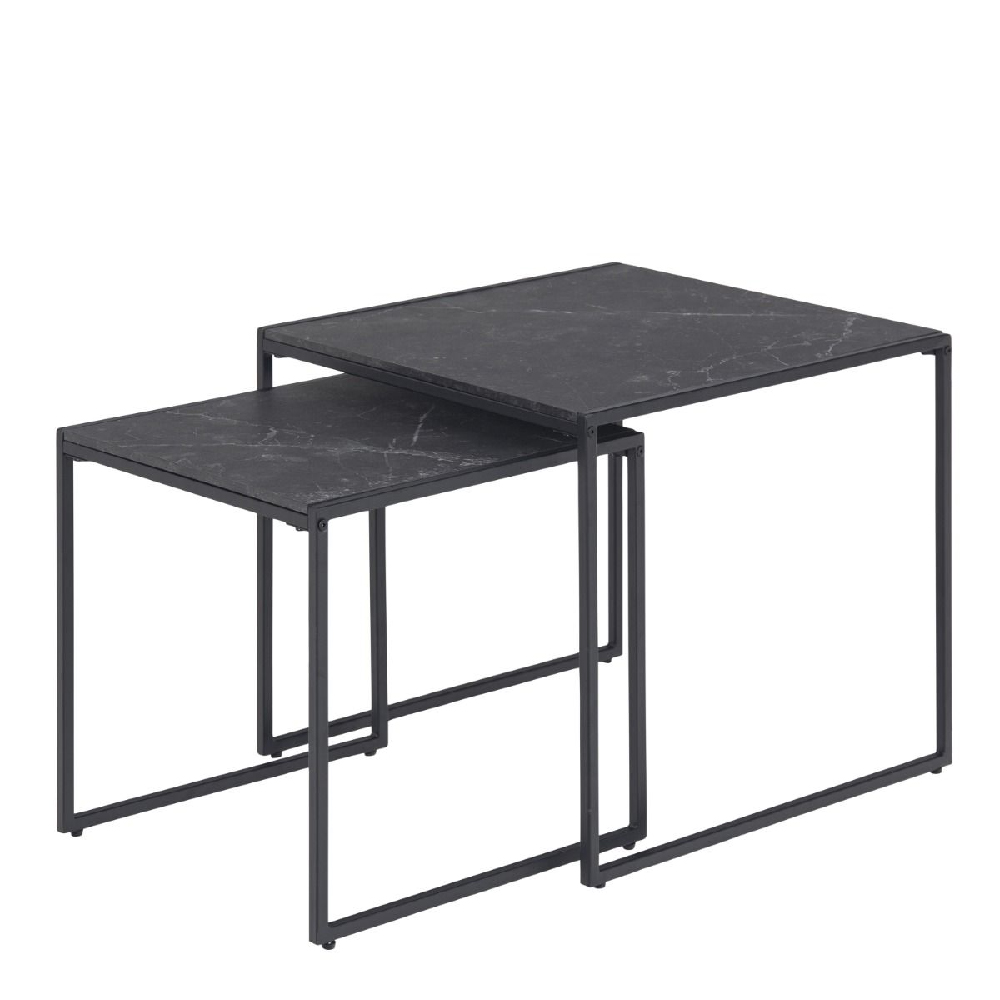 Ithaca Wooden Nest Of 2 Tables In Black Marble Effect