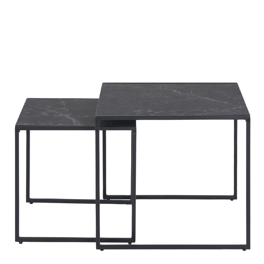 Ithaca Wooden Nest Of 2 Tables In Black Marble Effect