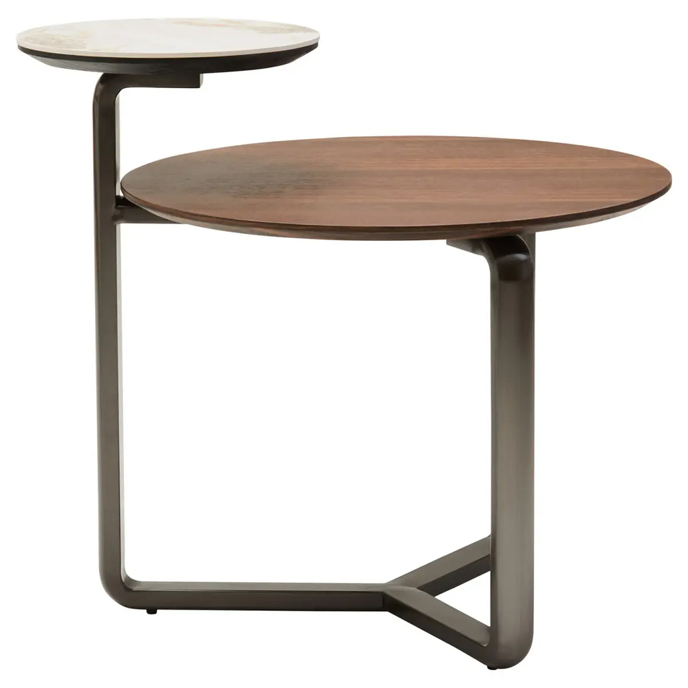 Ithaca Wooden Nesting Coffee Table In Brown And White Marble Effect