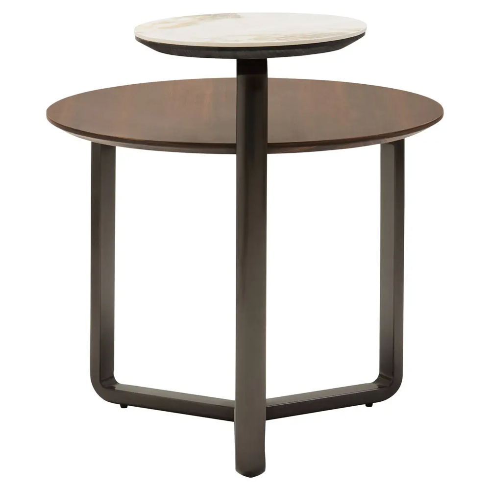 Ithaca Wooden Nesting Coffee Table In Brown And White Marble Effect