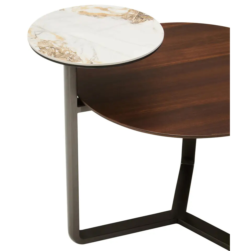 Ithaca Wooden Nesting Coffee Table In Brown And White Marble Effect