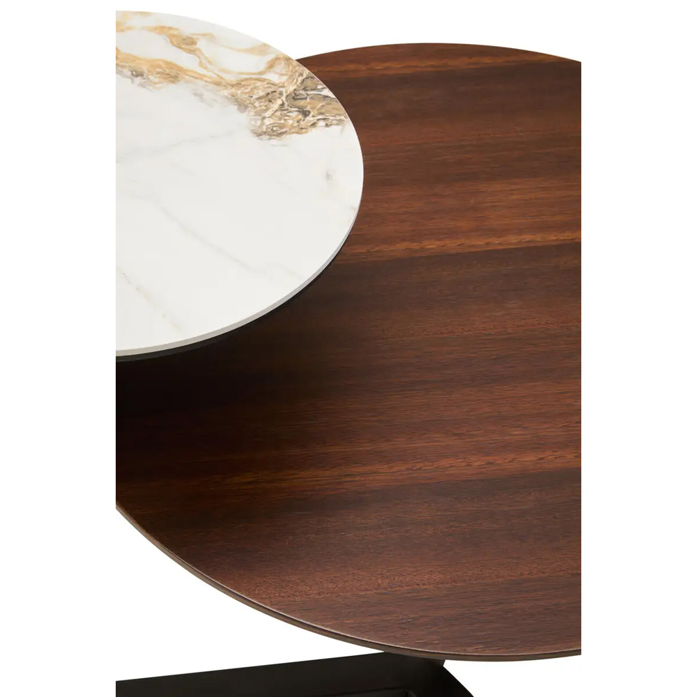 Ithaca Wooden Nesting Coffee Table In Brown And White Marble Effect