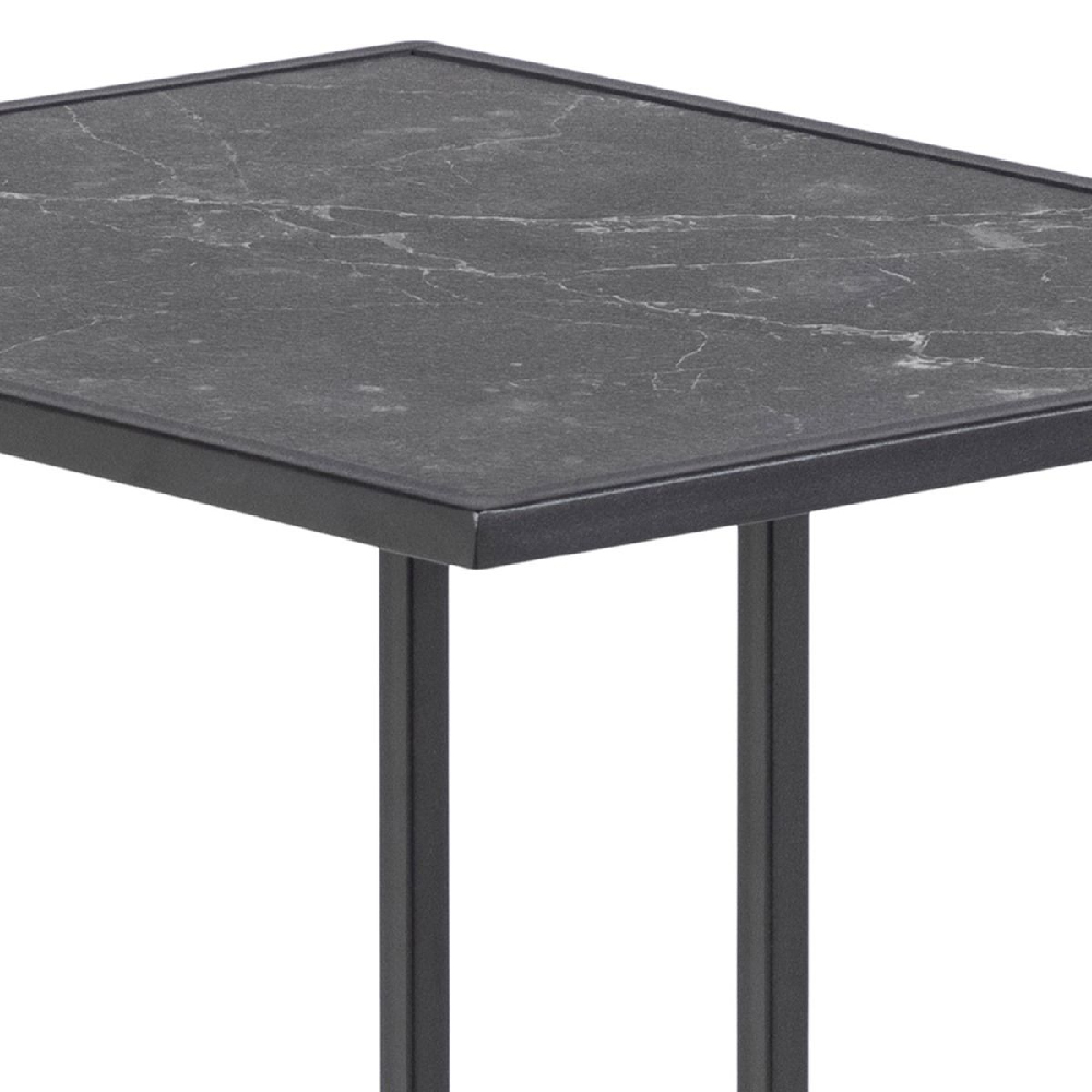 Ithaca Wooden Side Table In Black Marble Effect