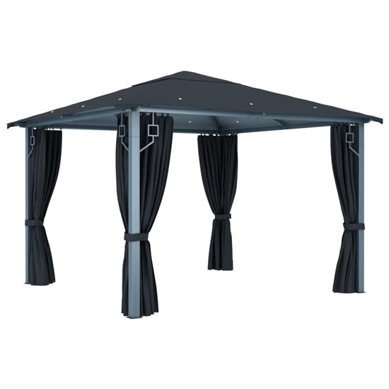Ivan 3m x 3m Gazebo With Anthracite Curtain And LED Lights