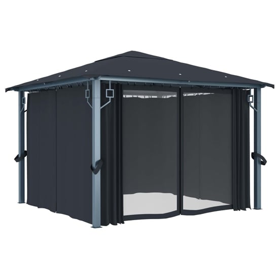 Ivan 3m x 3m Gazebo With Anthracite Curtain And LED Lights
