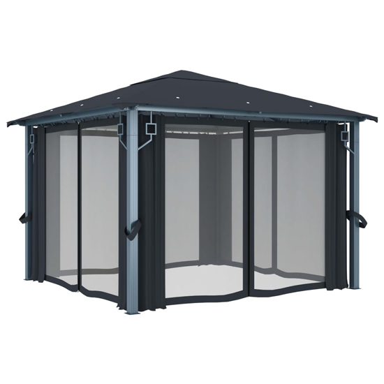 Ivan 3m x 3m Gazebo With Anthracite Curtain And LED Lights