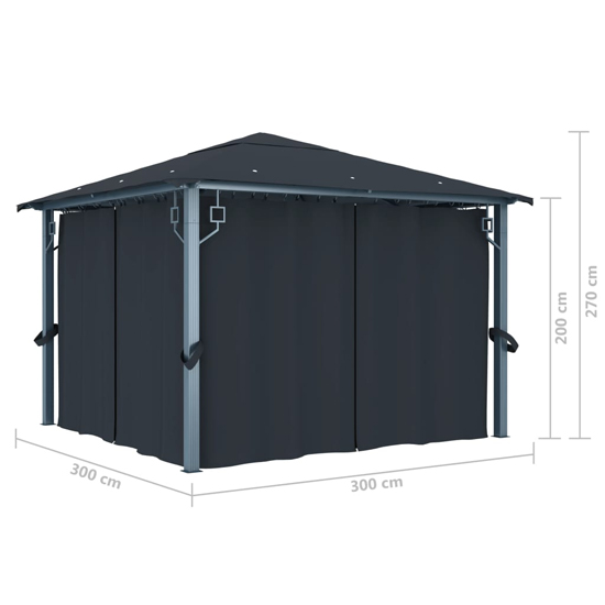 Ivan 3m x 3m Gazebo With Anthracite Curtain And LED Lights