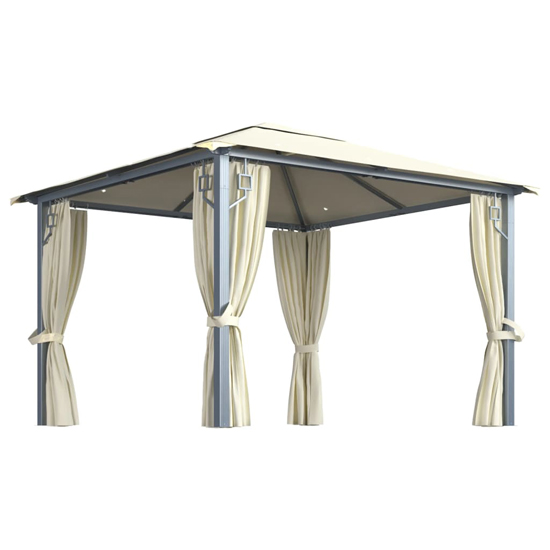 Ivan 3m x 3m Gazebo With Cream Curtain And LED Lights