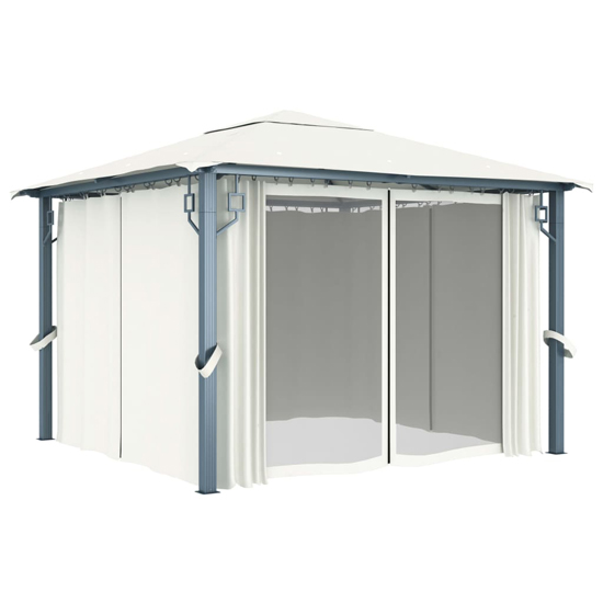 Ivan 3m x 3m Gazebo With Cream Curtain And LED Lights