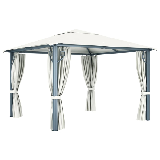 Ivan 3m x 3m Gazebo With Cream Curtain And LED Lights